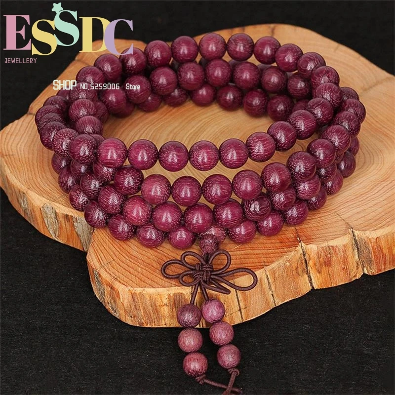 

New Design 108 Prayer Mala Natural Purple-core Wood Violet Rosewood Sandalwood with Dzi Buddhist Beaded Bracelet Wholesale