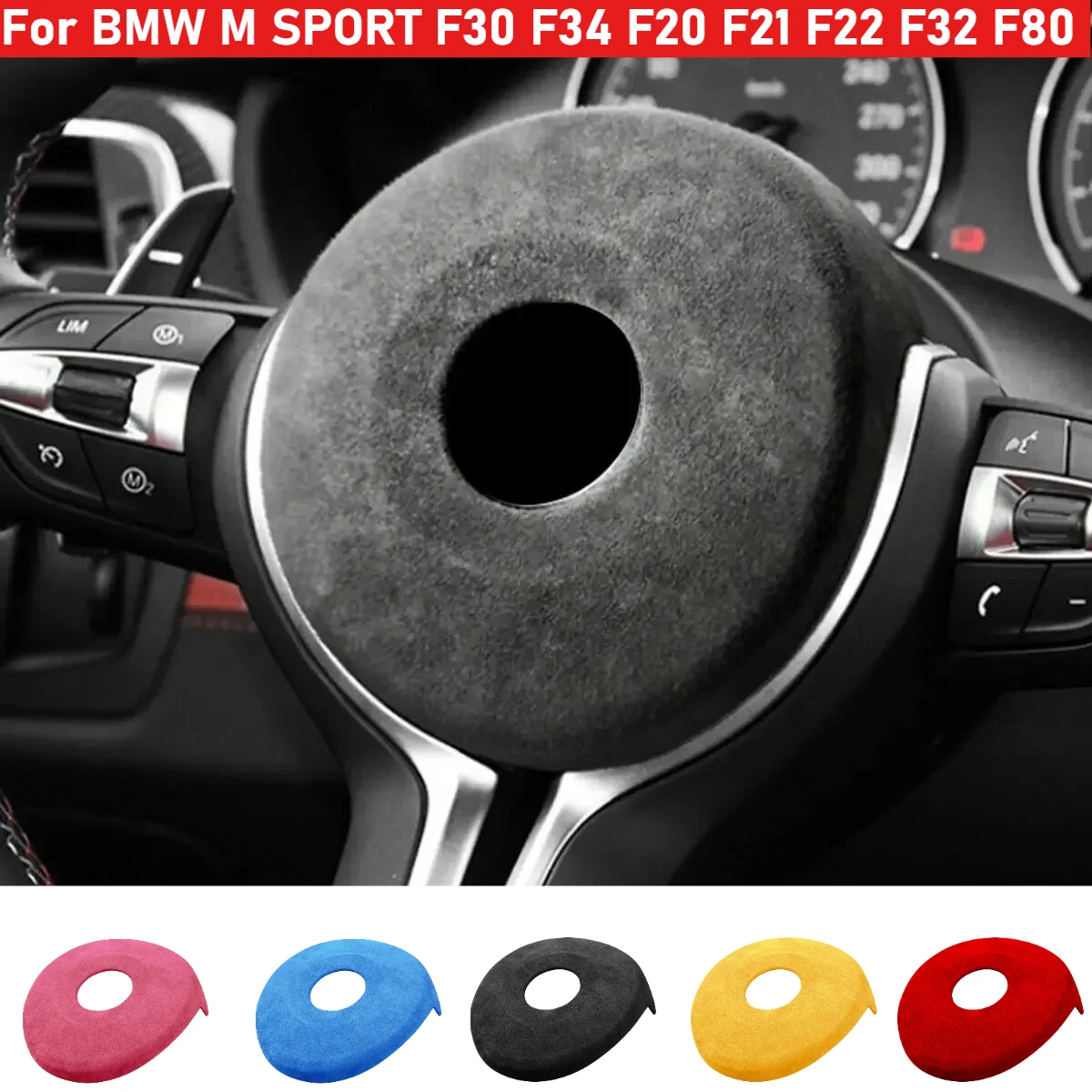 

For BMW M SPORT F30 F34 F20 F21 F22 F32 F80 Car Steering Wheel Panel Cover Sticker Decorative Molding Trim Alcantara