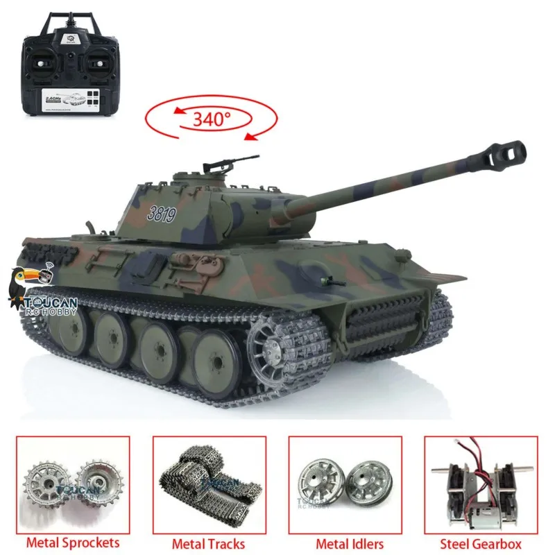 US Stock Henglong 1/16 RC Tank 3819 7.0 Metal Version RTR Remote Control Military Vehicle with Smoke Sound
