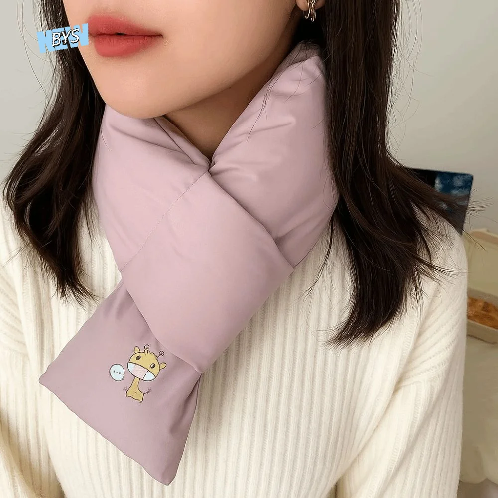 

Solid Color Winter Cross Scarf Windproof Thickened Down Cotton Scarf Keep Warm Apparel Accessories Thermal Warm Scarf
