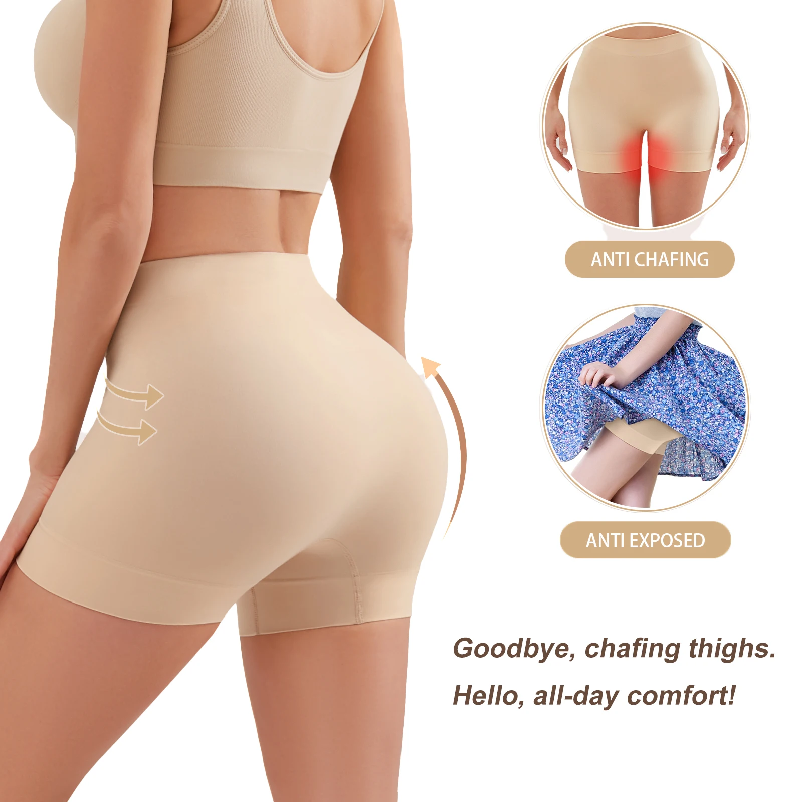 Anti Chafing Slip Shorts for Women High Waist Safety Boyshorts Invisible Under Dress Seamless Underwear Smooth Control Panties