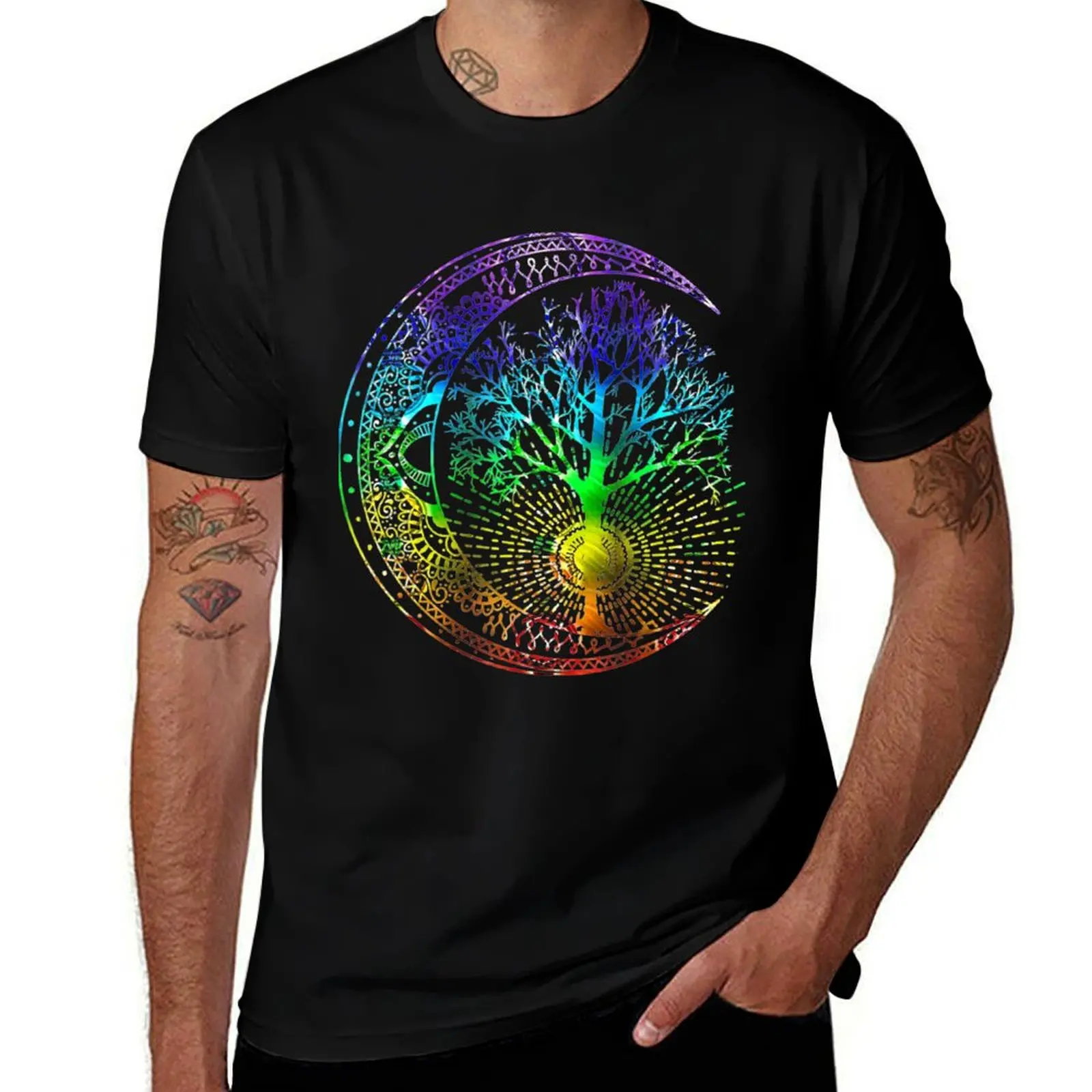 

t cotton Tree shirt luxury t of t funny shirts 100% men Life cotton Chakra shirts 100% T-Shirt T-Shirt Mandala brand Moon cotton