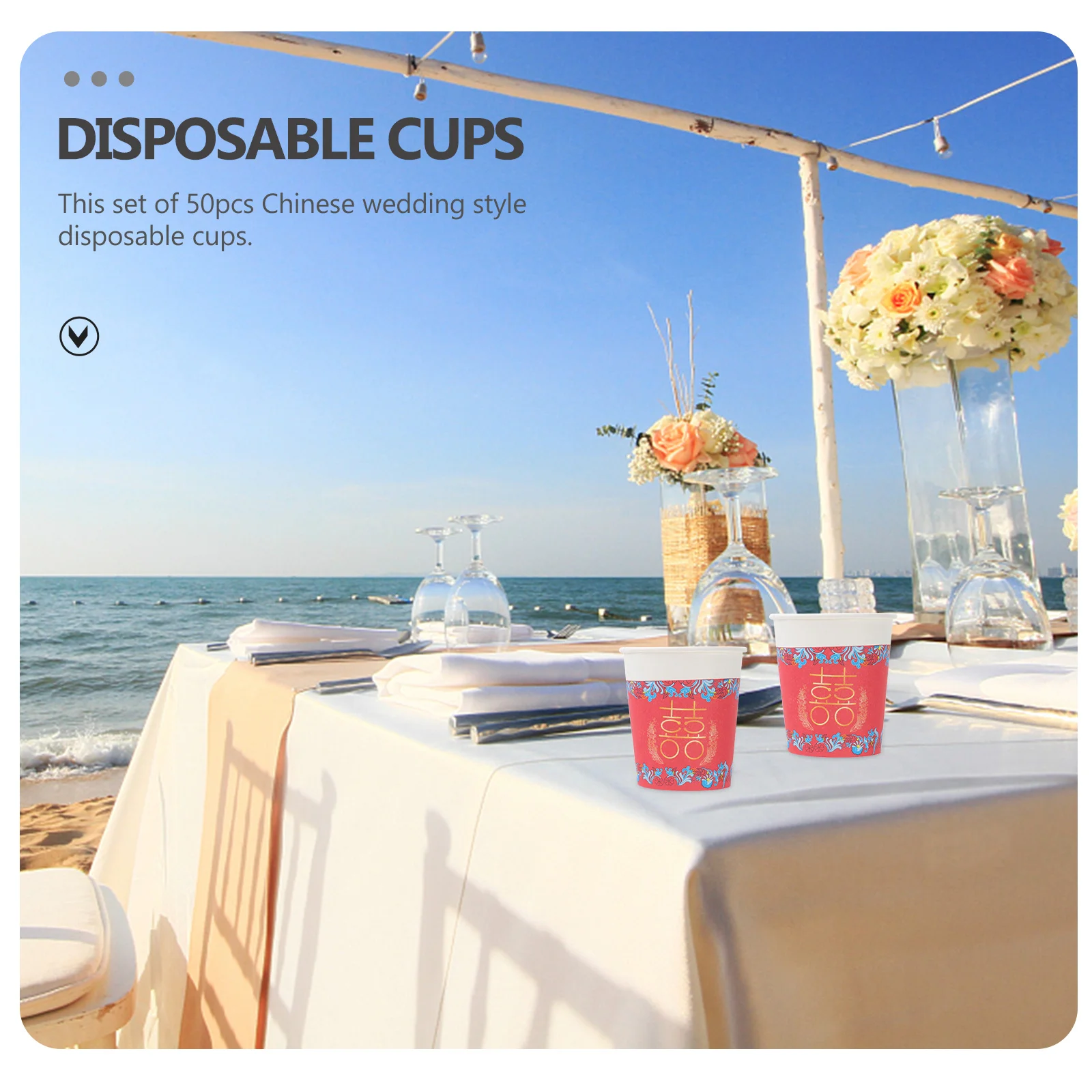 

50Pcs Chinese Wedding Paper Cups Thick Durable Disposable Party Tableware for Hot Cold Drinks Wedding Supplies