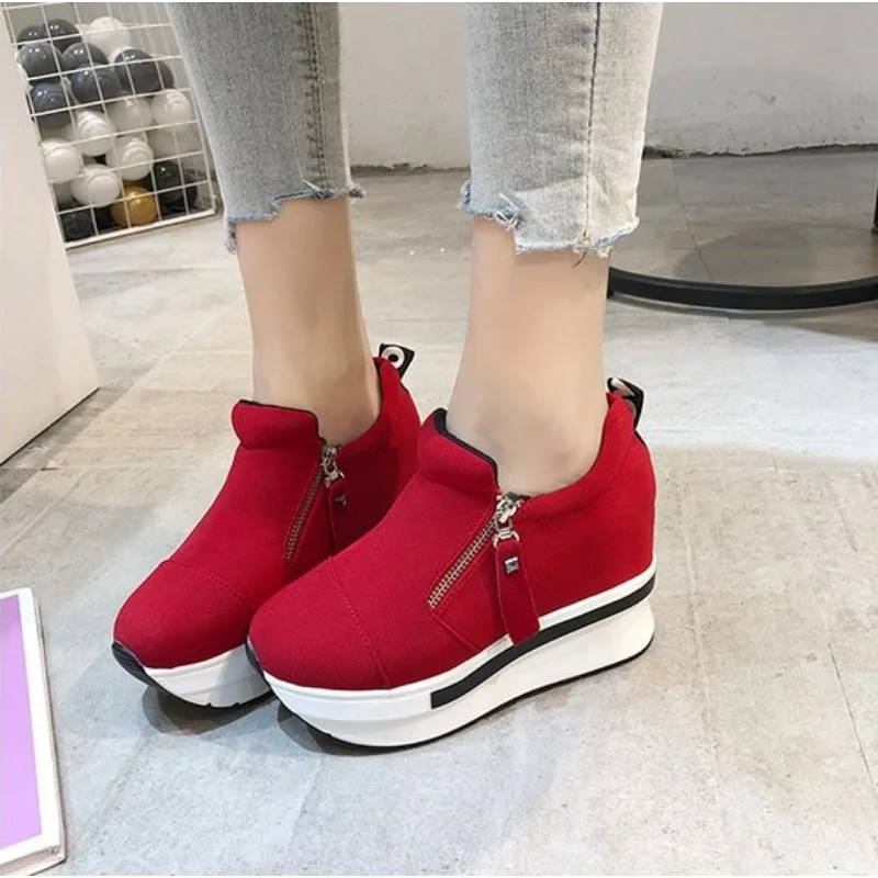 Women Wedges Ankle Boots Platform Thick Bottom Shoes Slip on Zipper Fashion Casual Female Sneakers Shoes Zapatos De Mujer