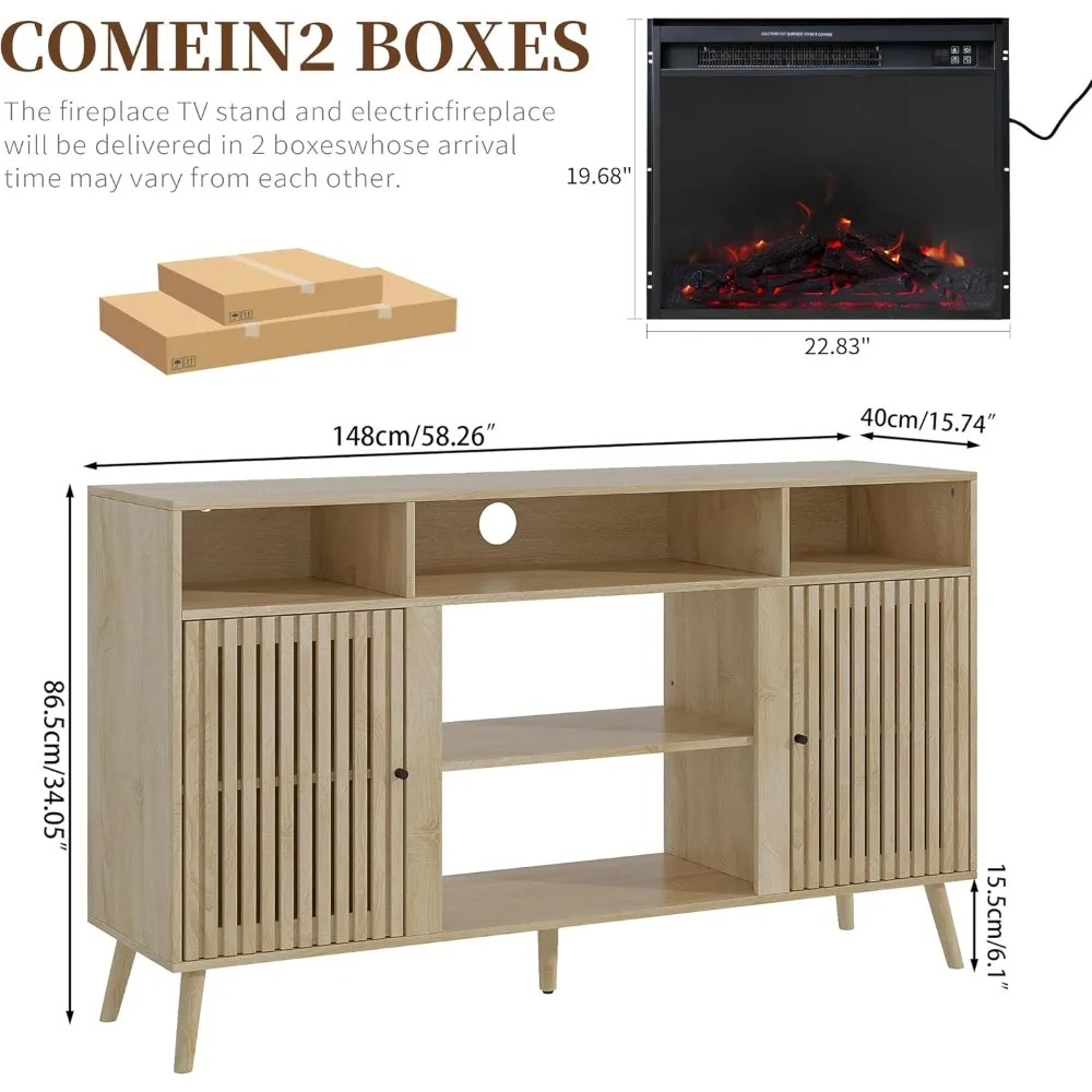 حامل تلفزيون مدفأة للتلفزيون حتى 65 بوصة مع 23 مدفأة كهربائية، حامل تلفزيون مخدد، طاولة وحدة تحكم الوسائط الحديثة مع Adj #6