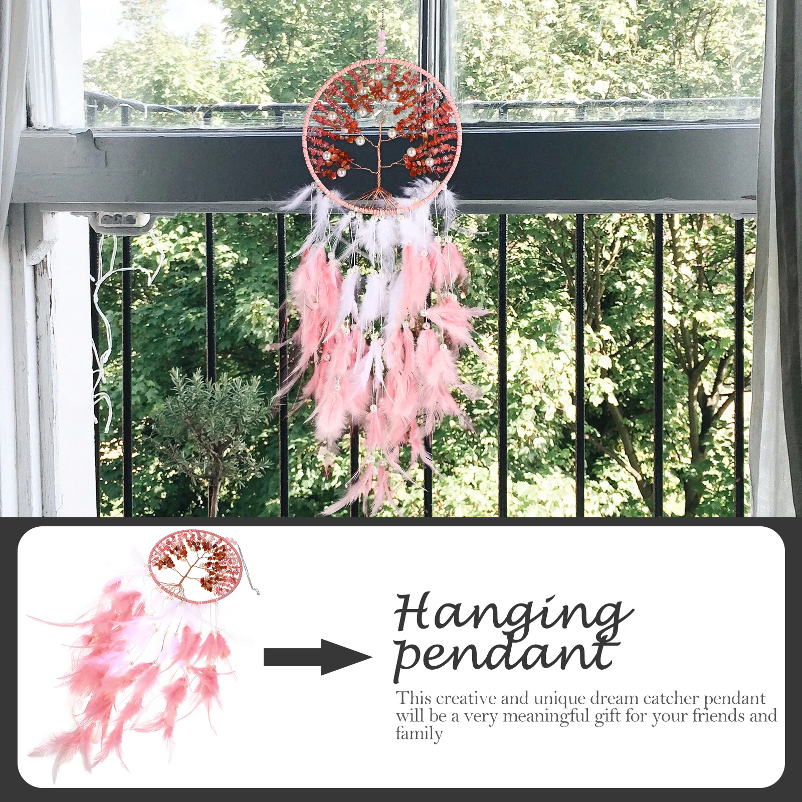 

Pink Dreamcatcher Pendant Creative Handmade Home Wall Window Hanging Decorative Plume Indoor Ornament Home Dream Catcher