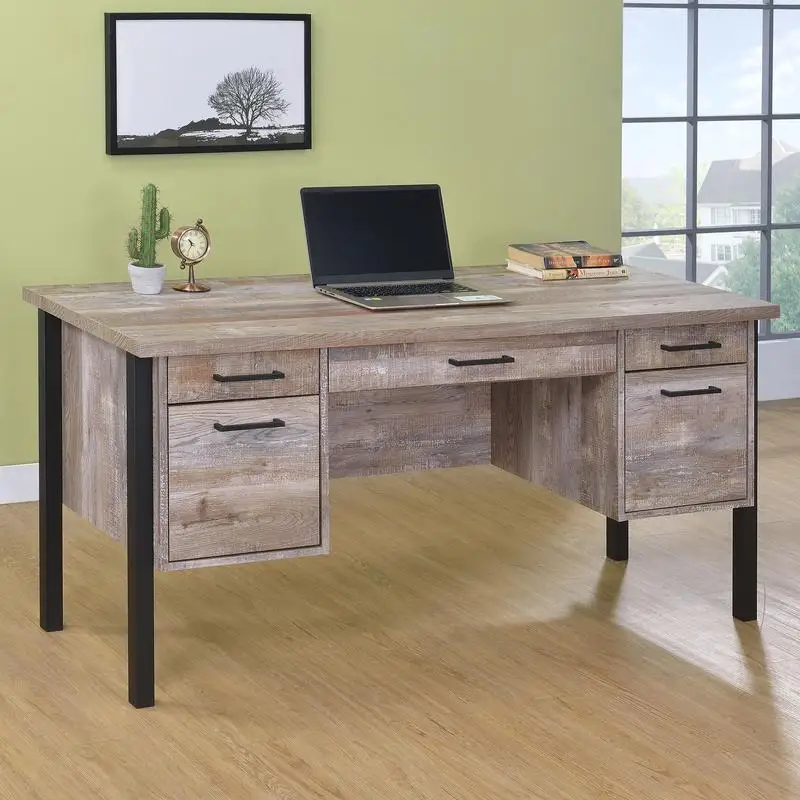 

Weathered Oak 4-Drawer Office Desk - Stylish, Functional, and Durable Workspace Furniture