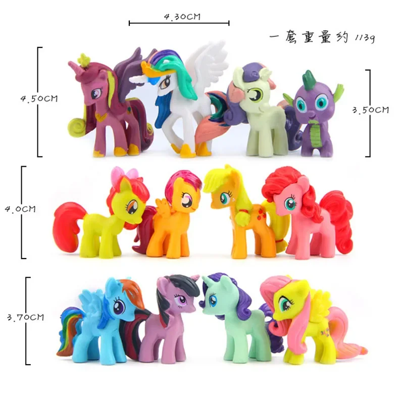 12Pcs/Set My Little Pony Action Figures Toy Cartoon Anime Twilight Sparkle Model Doll Room Decoration Birthday Gift for Children