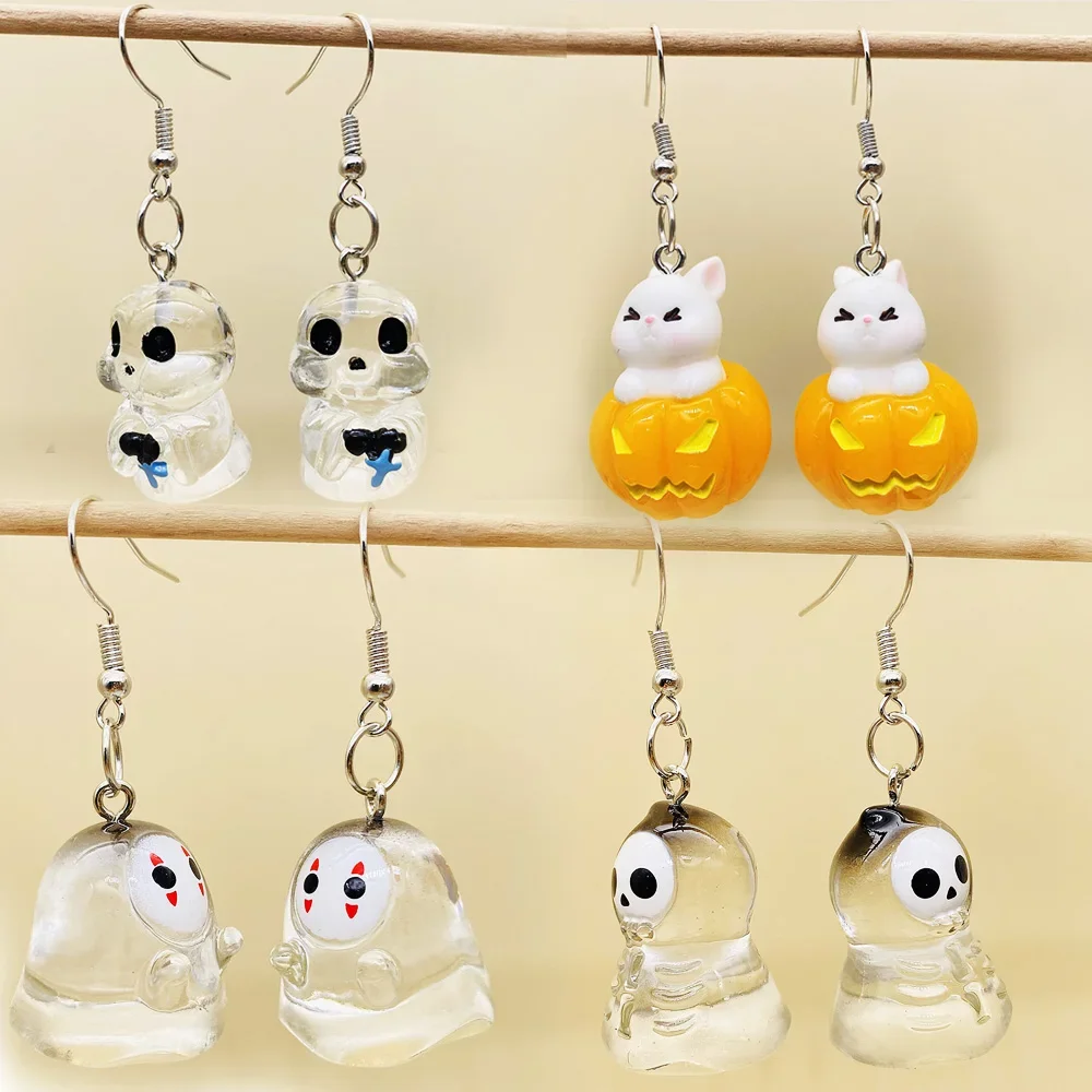 YILUOCD Charming Halloween Ghost Pumpkin Hoop Earrings Cute Rabbit Pumpkin Resin Drop Earrings Halloween Jewelry For Women