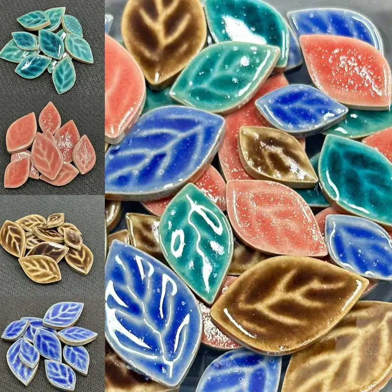 Ceramic Mosaic Tiles 100g leaf DIY Mosaic Making Stones for Craft Arts Home Wall Decoration arte leaf petal shape 917