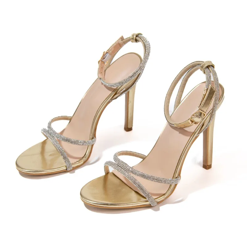 New Women's Rhinestone Cross-strap High-heeled Sandals Open-toed Stiletto High-heeled Sandals Size 35-42