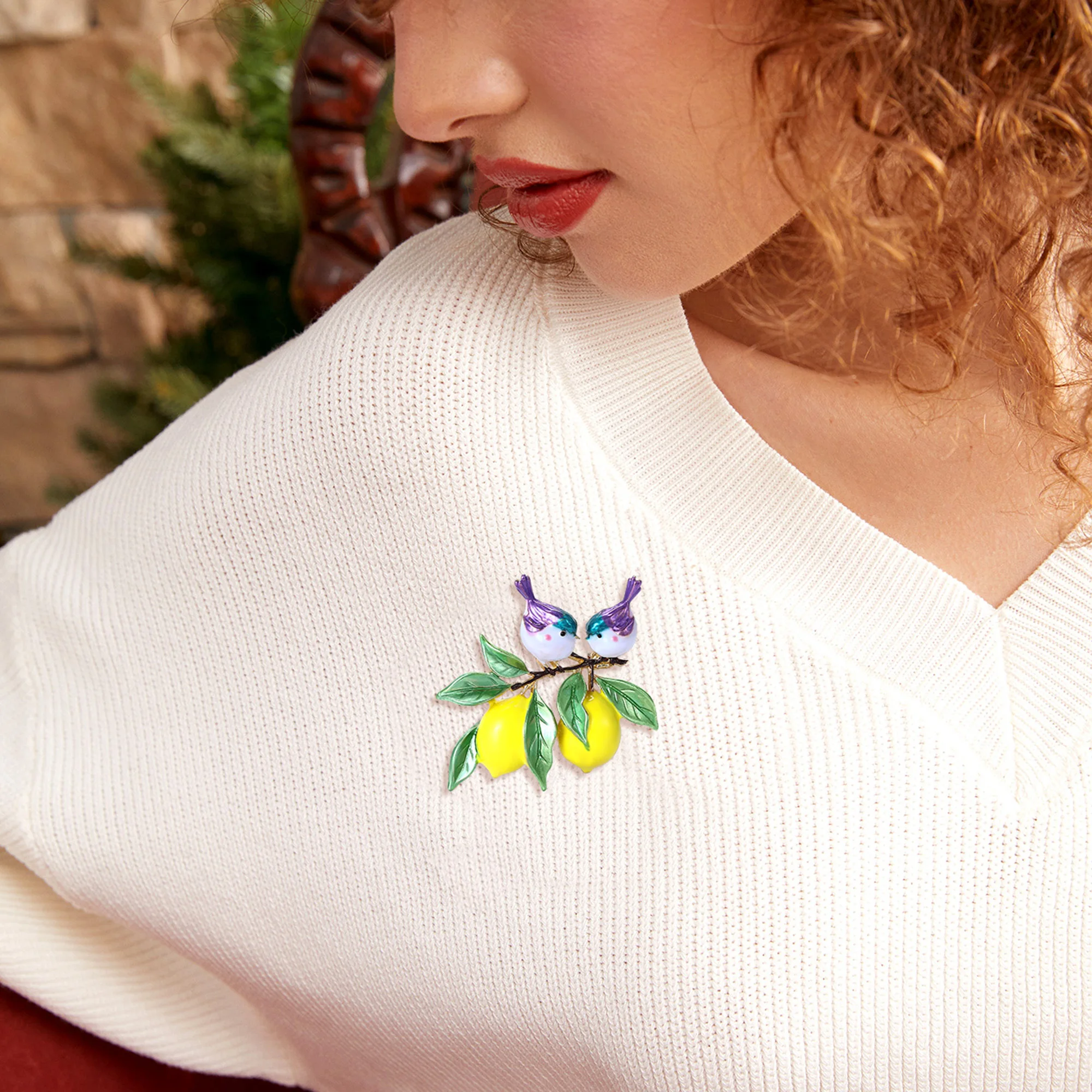 Beaut&Berry Trendy Enamel Bird and Lemon Brooches for Women Animal,Fruit Pins Casual Party Accessories New Year Gifts Friends