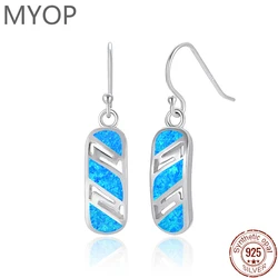 MYOP 925 Sterling Silver Long Drop Earrings Fashion Modern Women Unique Style Wedding Blue Fire Opal