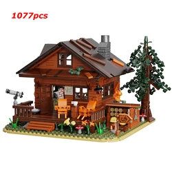 MOC Forest Cabin Model Building Blocks Toys with Light Architecture Collection 1077 Pieces Bricks Set for Children Birthday Gift