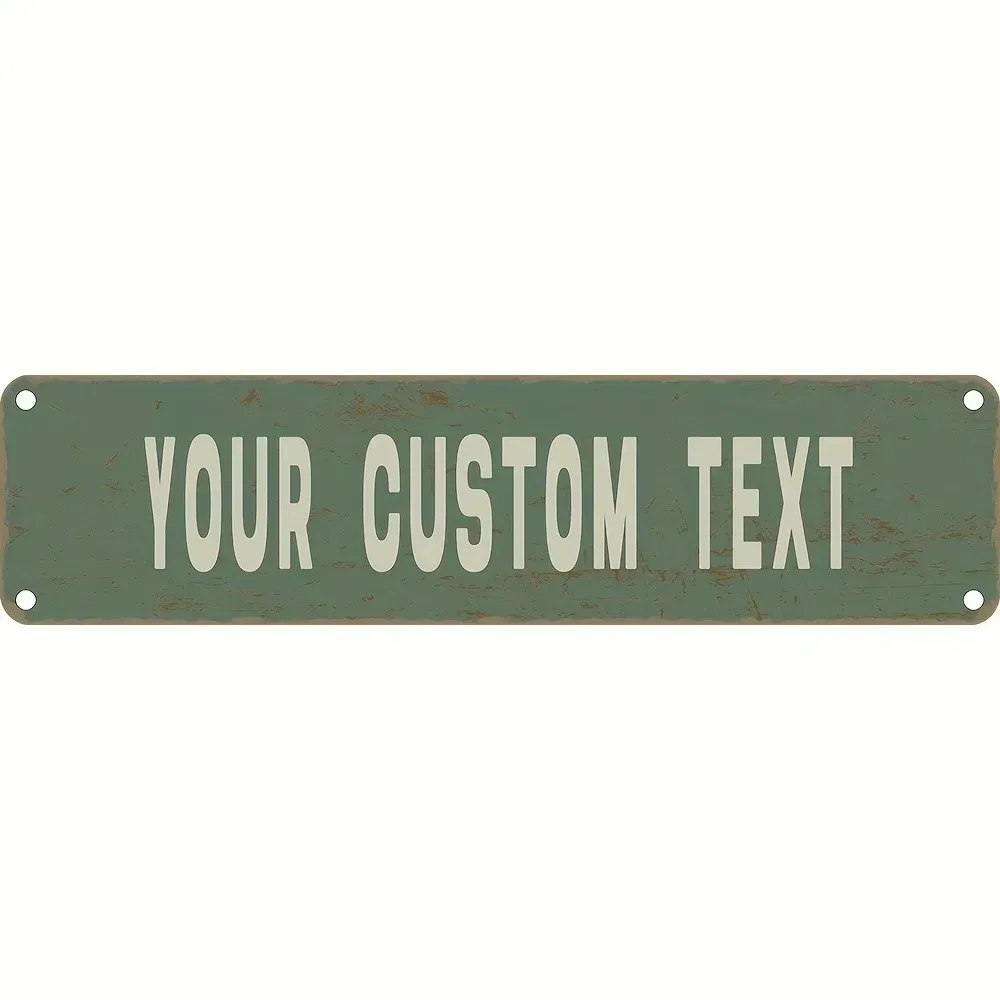 CIFbuy Customizable Sage‑Green Distressed Metal Plaque,Personalized 2D Flat Custom‑Text Rustic Cafe Patio Wall Ornament (Decor O
