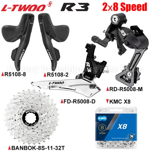Imagen 1 del producto LTWOO R3 bicicleta de carretera 2x8 kits de cambio de velocidad freno mecánico palanca de Control Dual 11-25T/28T/32T Cassette X8 cadenas piezas de bicicleta
