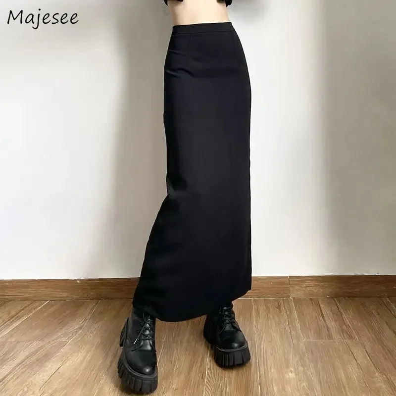 Skirts Women Ankle-length Solid Designed Back-slit Korean Fashion Chic All-match High Waist Spring Prevalent Ins Female Clothing