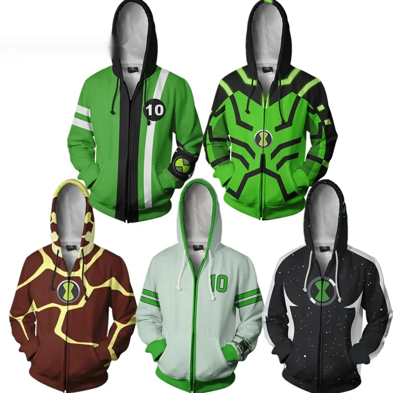 Anime Hoodies Sweatshirts Ben10 Cosplay Alien Force Benjamin Gwen Hooded 3D Printing Top Jackets Coat Men Woman Costumes