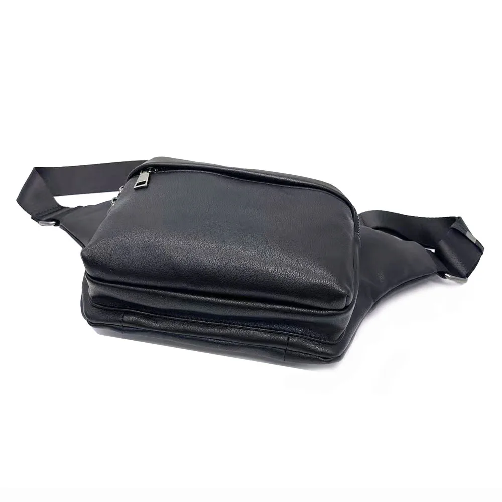 Men's Genuine Leather Crossbody Bag - European & American Fashion Chest Bag for Outdoor & Casual Use, Black Leather Shoulder Bag
