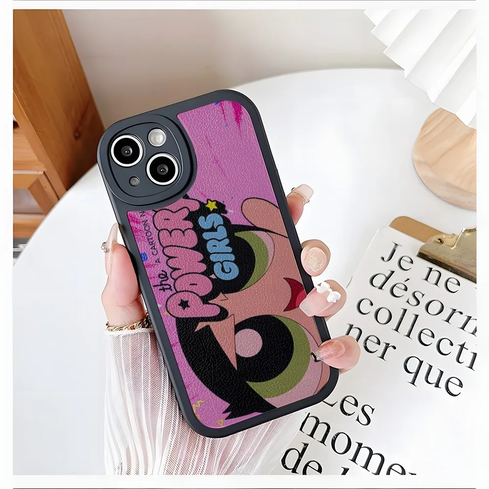 Phone Case For iPhone 15 14 13 11 12 Pro Powerpuff Max Mini X XR XS 8 Plus Anime Girls mini 2024 lambskin silicone Wedding Gifts