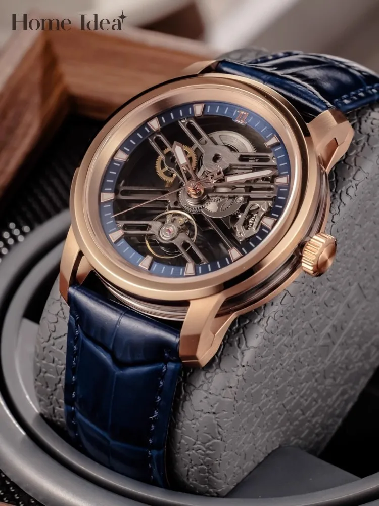 Luxury Men Watches Hollow Out Transparent Fashion Leather Strap Needle Buckle Business Casual Top Quality Mechanical Wrist Watch