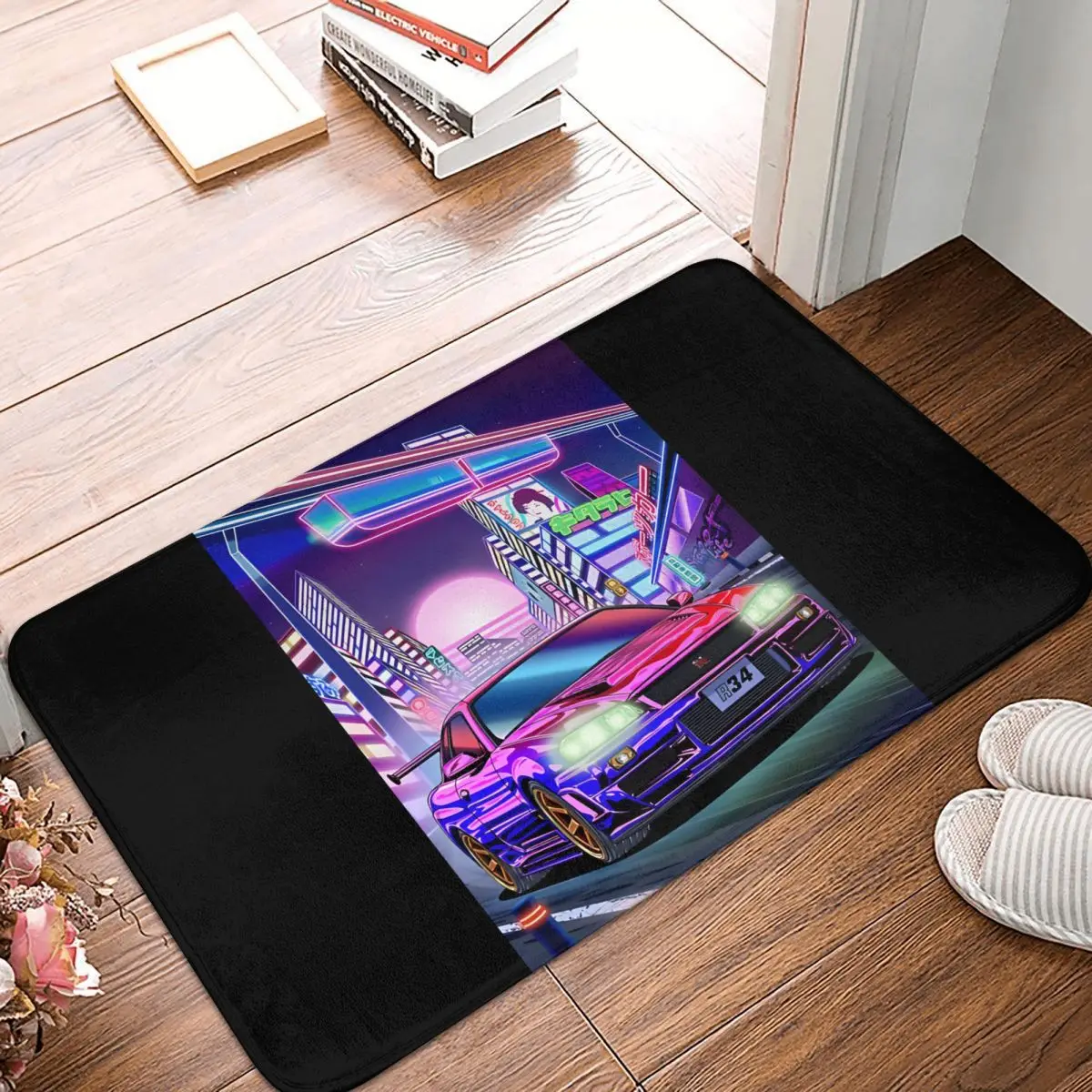 GT-R R34 Vaporwave Non-slip Doormat Living Room MatI-Initial-D Floor Carpet Welcome Rug Bedroom Decor