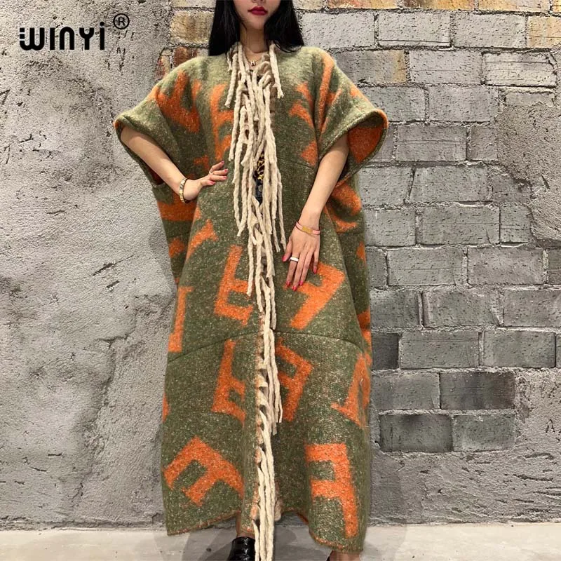 WINYI winter coat for women Africa new print tassels Luxury Long Fur Loose OverCoat Thick Warm long down coat fashion cardigan