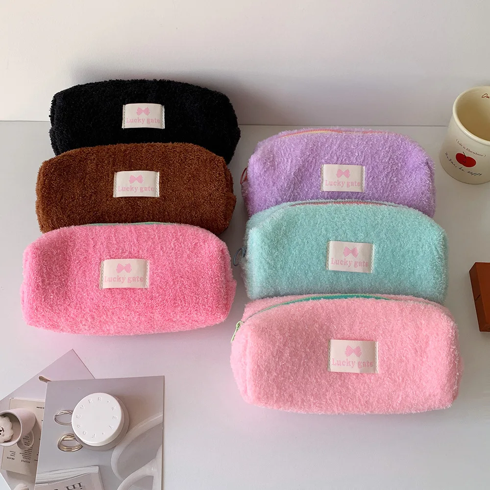 Candy Color Plush Makeup Bags Women Cosmetic Bag Student Pencil Case Stationery Bag Coin Purse Travel Organizer Toiletry Bag
