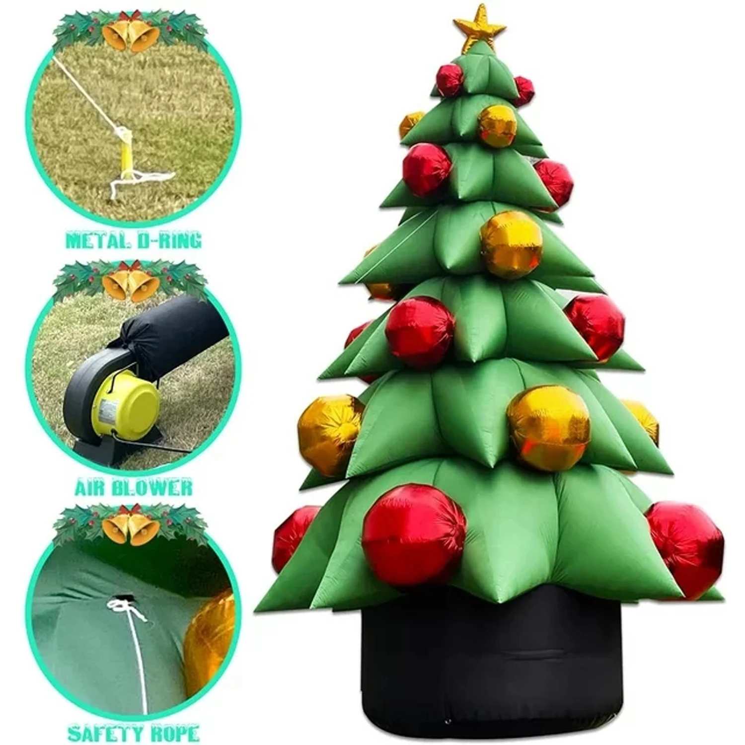 Arbre de noël gonflable artificiel de 26 pieds de haut, avec coffrets cadeaux et étoile, décoration extérieure et intérieure pour fête de vacances, cour