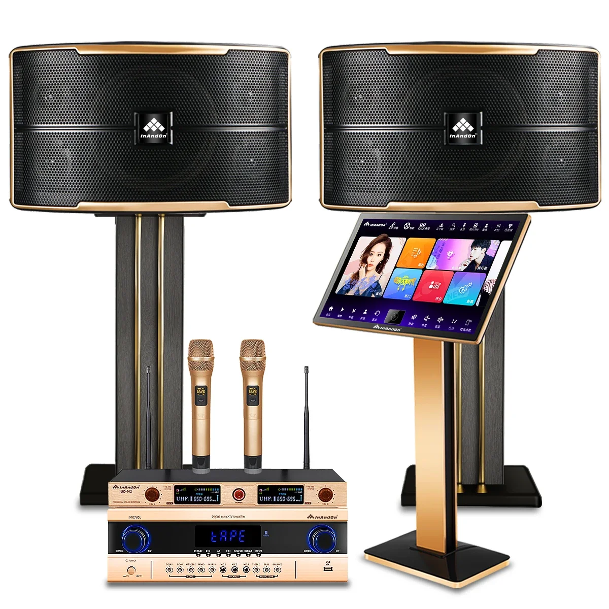 Máquina de Karaoke china de 21,5 pulgadas, micrófono inalámbrico de 4TB, InAndOn, reproductor Internacional, sistema de Karaoke profesional KTV