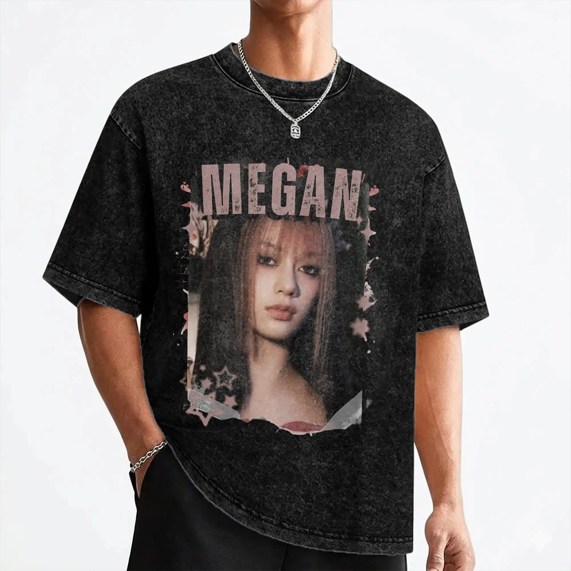 Megan Katseyes Kpop Girl Group T Shirt Washed 100% Cotton Oversize T-Shirt  Cool Men Women Streetwear Summer Tees