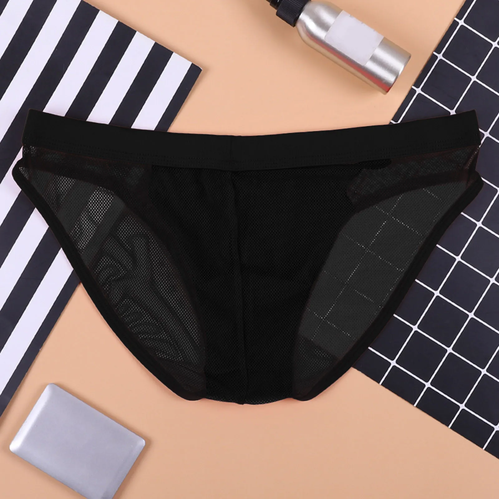 Triangle Panties For Men Sexy Low Rise Briefs Mesh Transparent Underpants Ride Up Seamless Triangle Underwear Man Traceless