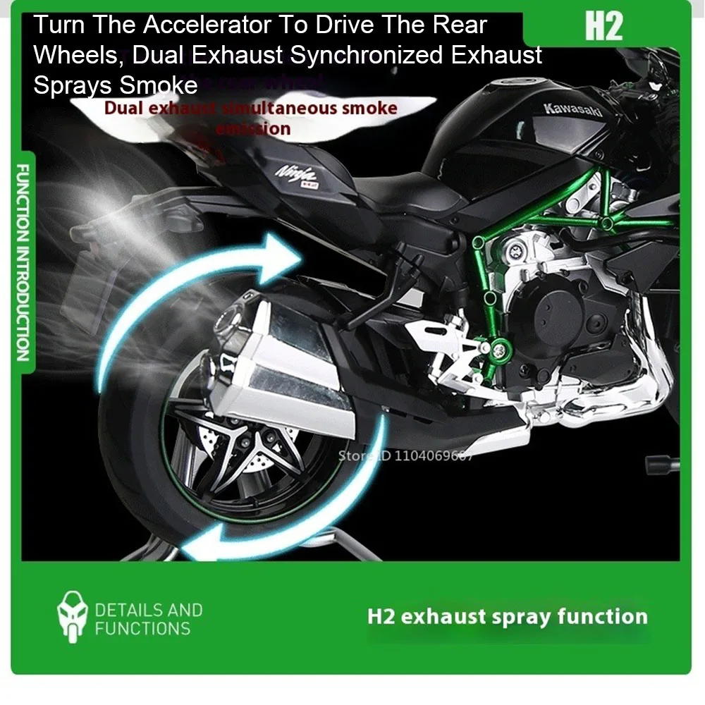 1:9 Schaal H2R Motorfiets Model Speelgoed Auto Legering Lichaam Ontstekende Start Spray Motor Modellen Schokabsorptie Voertuigen voor Jongens Speelgoed
