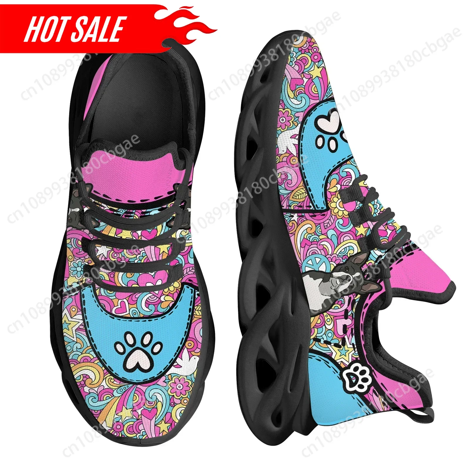 Hot 2025 Casual Shoes For Women French Bulldog Dog Paw Pink Design Ladies Mesh Sneakers Shockproof Light Platform Shoes