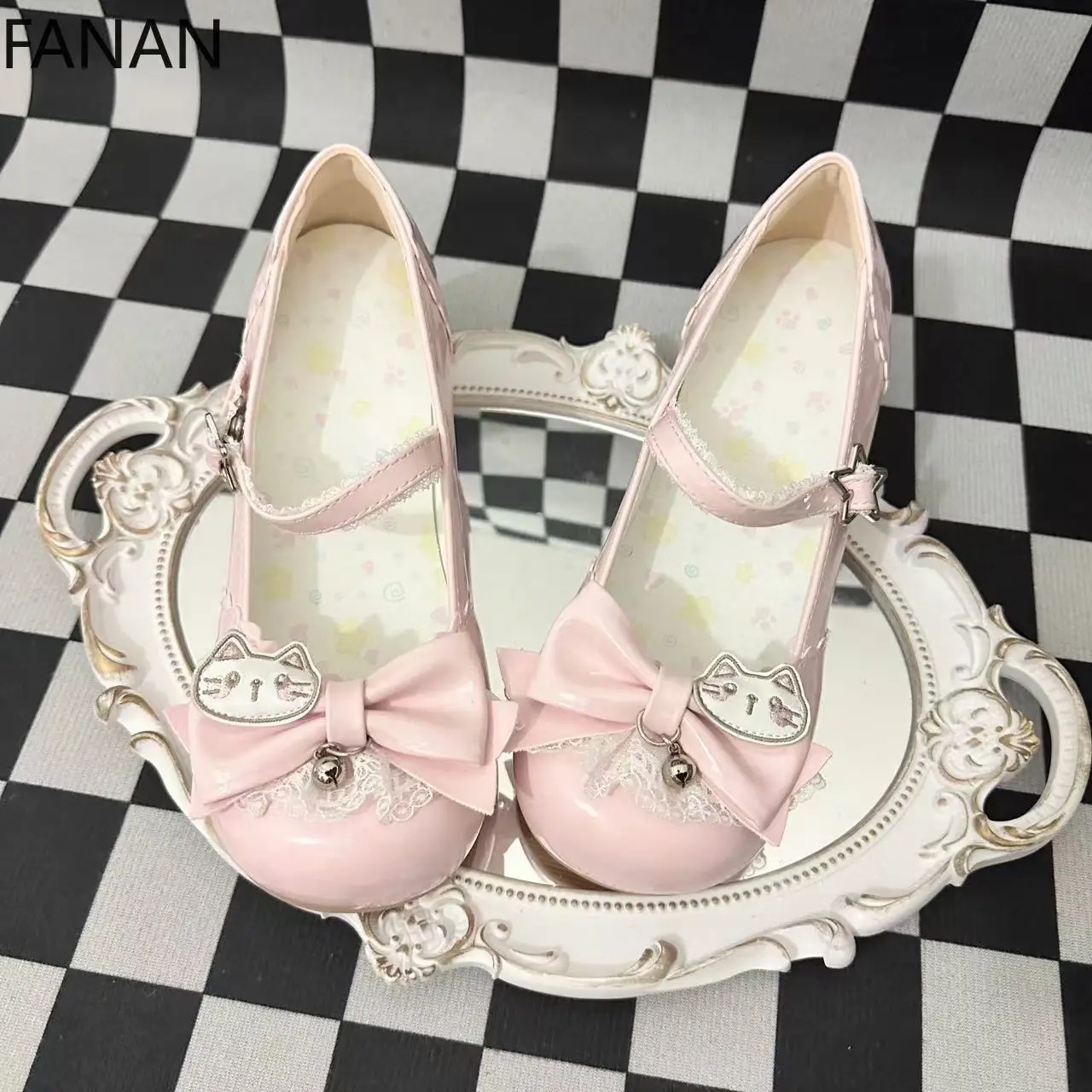

Kawaii Flats Shoes for Women's Lolita Cute Sweet High Heel Pink Shoe Japanese Platform Mary Jane Shoes Pumps