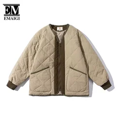Winter Outdoor Jacket Men Streetwear Vintage Loose Casual Collarless Cotton Jacket Cityboy Warm Parkas Coat Couple Outerwear