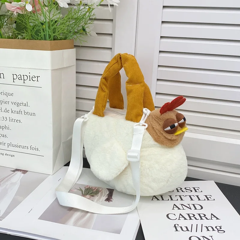 Divertenti Polli Borsa in peluche Borsa a tracolla con cerniera per le donne Borse di moda Borse a tracolla in peluche a forma di gallina carina 2024 Nuovo