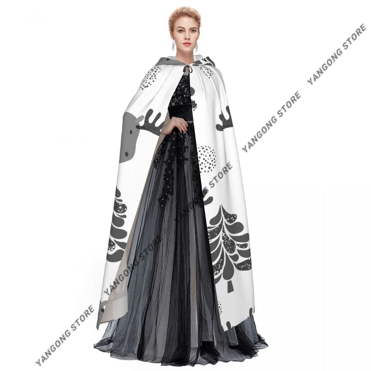 Winter Baum und Elch Umhang mit Kapuze Cosplay Kostüm Halloween Erwachsene lange Party Cape