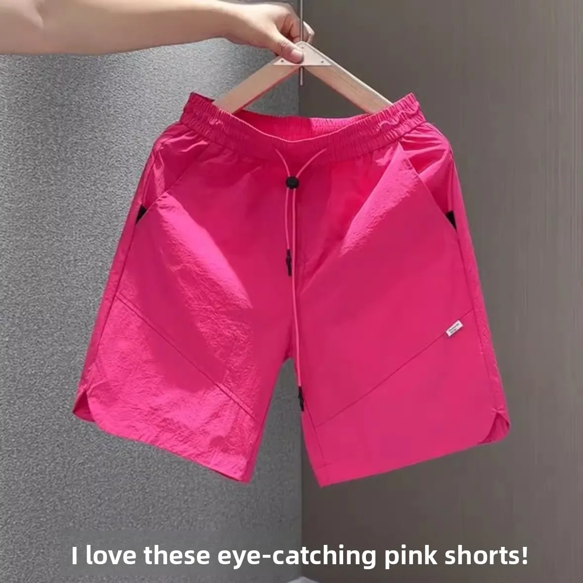 Summer Thin Straight Leg Casual Shorts for Men Youth Fashion Elastic Waist Outdoor Wear Cool Feeling Flat Front Five-Quarter ...