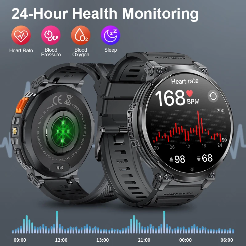 Men's LED Flashlight Smart Watch with HD Screen