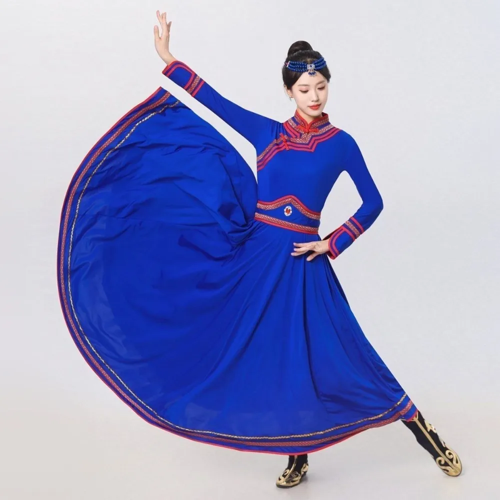 

Новое монгольское платье для танца «Биг Суинг» для женщин, в стиле монгольского халата для танца с палочками, этнический сценический костюм для выступлений