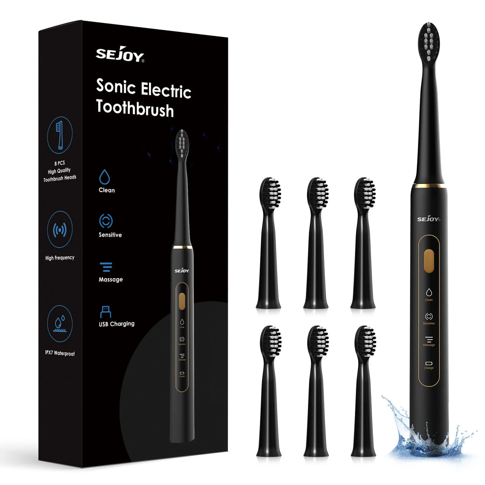

Sejoy Electric Toothbrush Whitening Portable Sonic Toothbrush with Travel Case , 5 Cleaning Modes IPX7 Sonic Electric Toothbrush