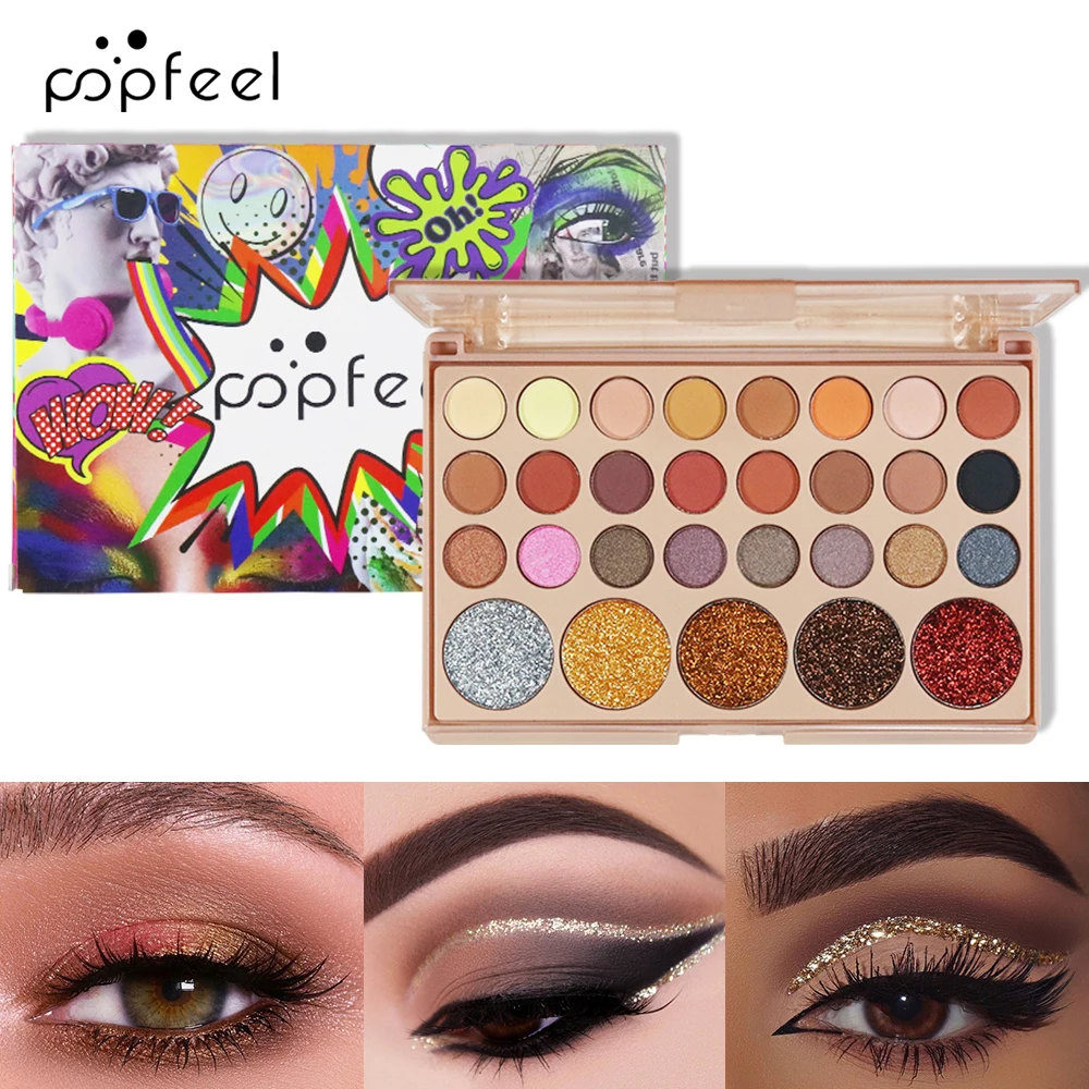 POPFEEL Palette de fards à paupières 29 couleurs – Finitions polyvalentes scintillantes, satinées et mates pour chaque occasion pour un look époustouflant.