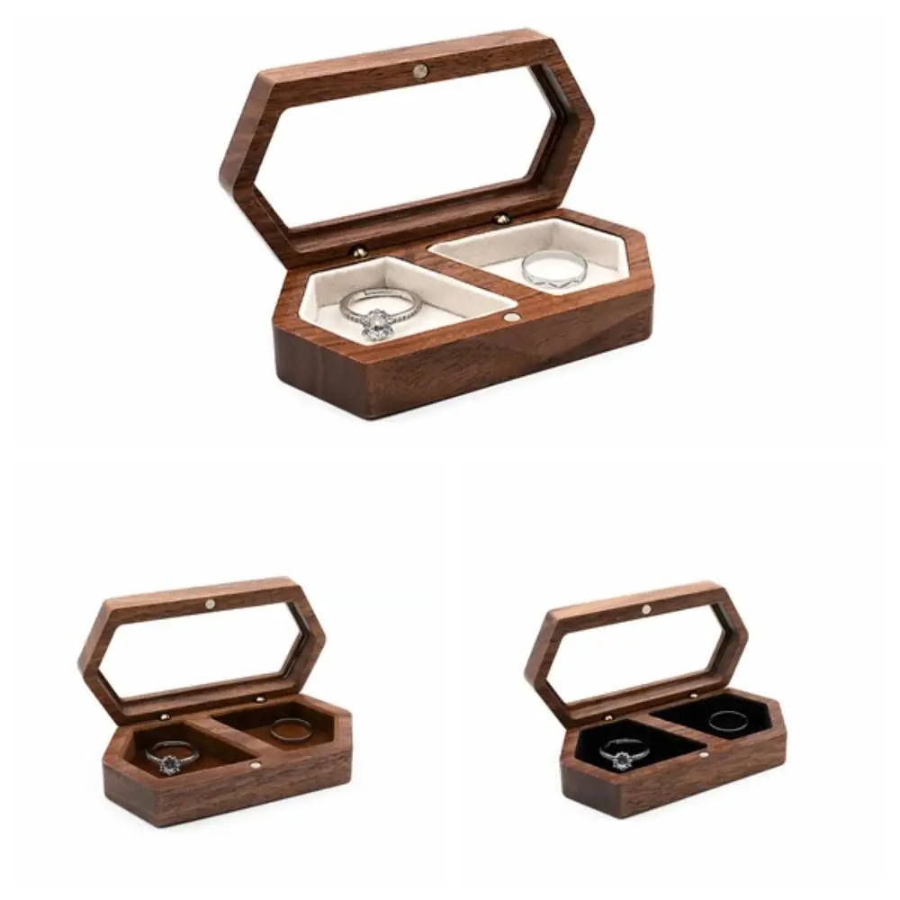 Einfache Samt Mini Holz Ringe Box Quadrat Halskette Ohrringe Ringe Vitrine Luxus Staub-proof Ringe Träger Box Paar
