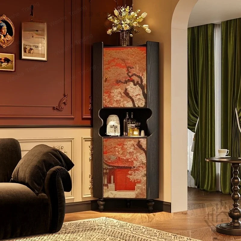 French medieval style Forbidden City flower corner cabinet living room solid wood storage porch decorative storage cabinet