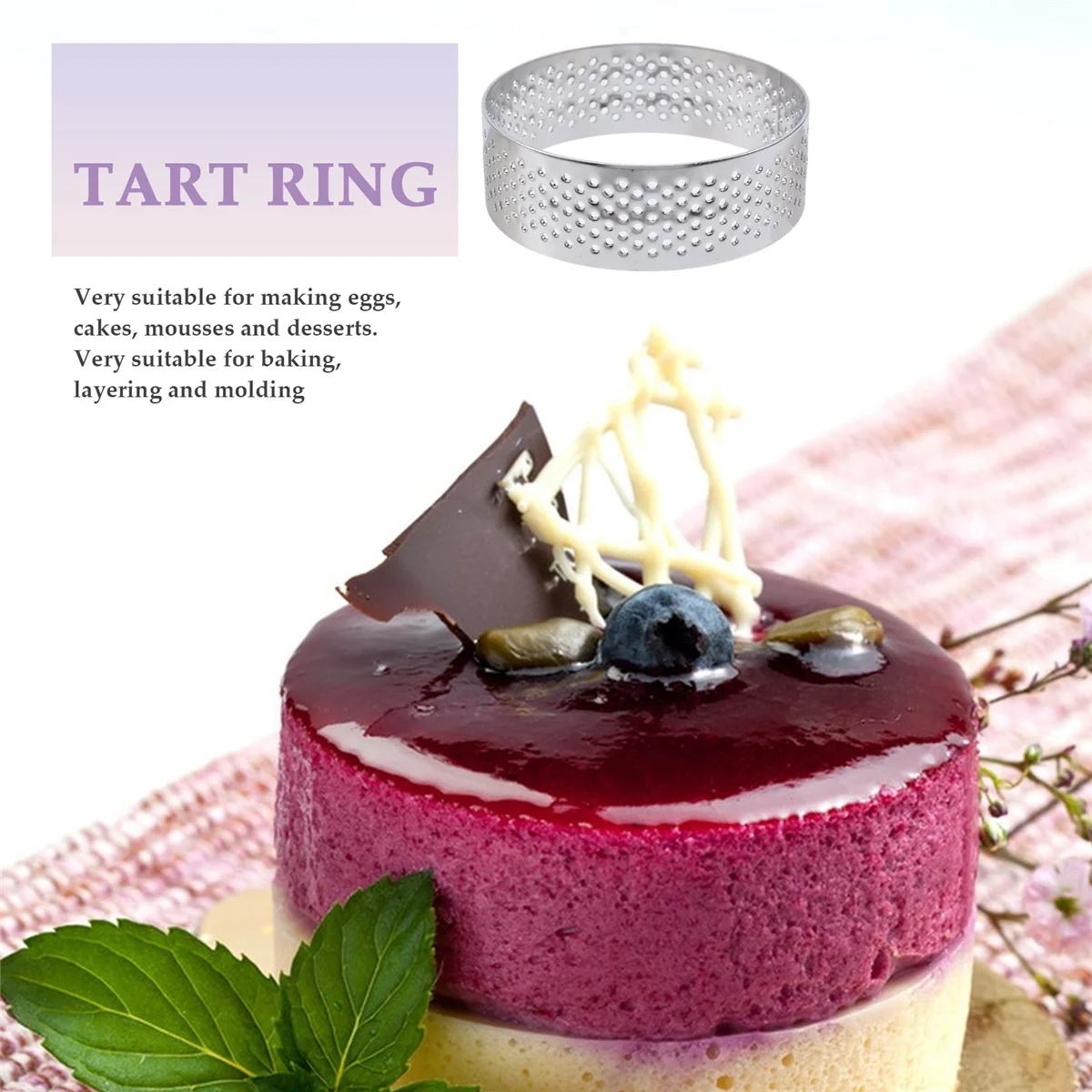 Cetakan Tartlet baja tahan karat 6cm, 6 buah cetakan lingkaran pemotong Pie cincin tahan panas cetakan Mousse kue berlubang