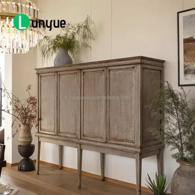 Luxury Antique Solid Wood Dining Side Cabinet Handmade Eco Friendly Storage for Restaurant Living Room Bar Hotel