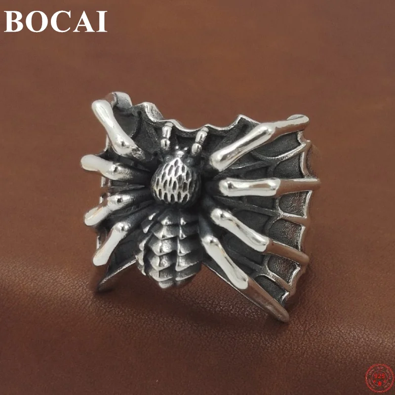 

BOCAI S925 Sterling Silver Rings New Fashion Originality Spider Web Adjustable Solid Argentum Hand Jewelry for Men Women