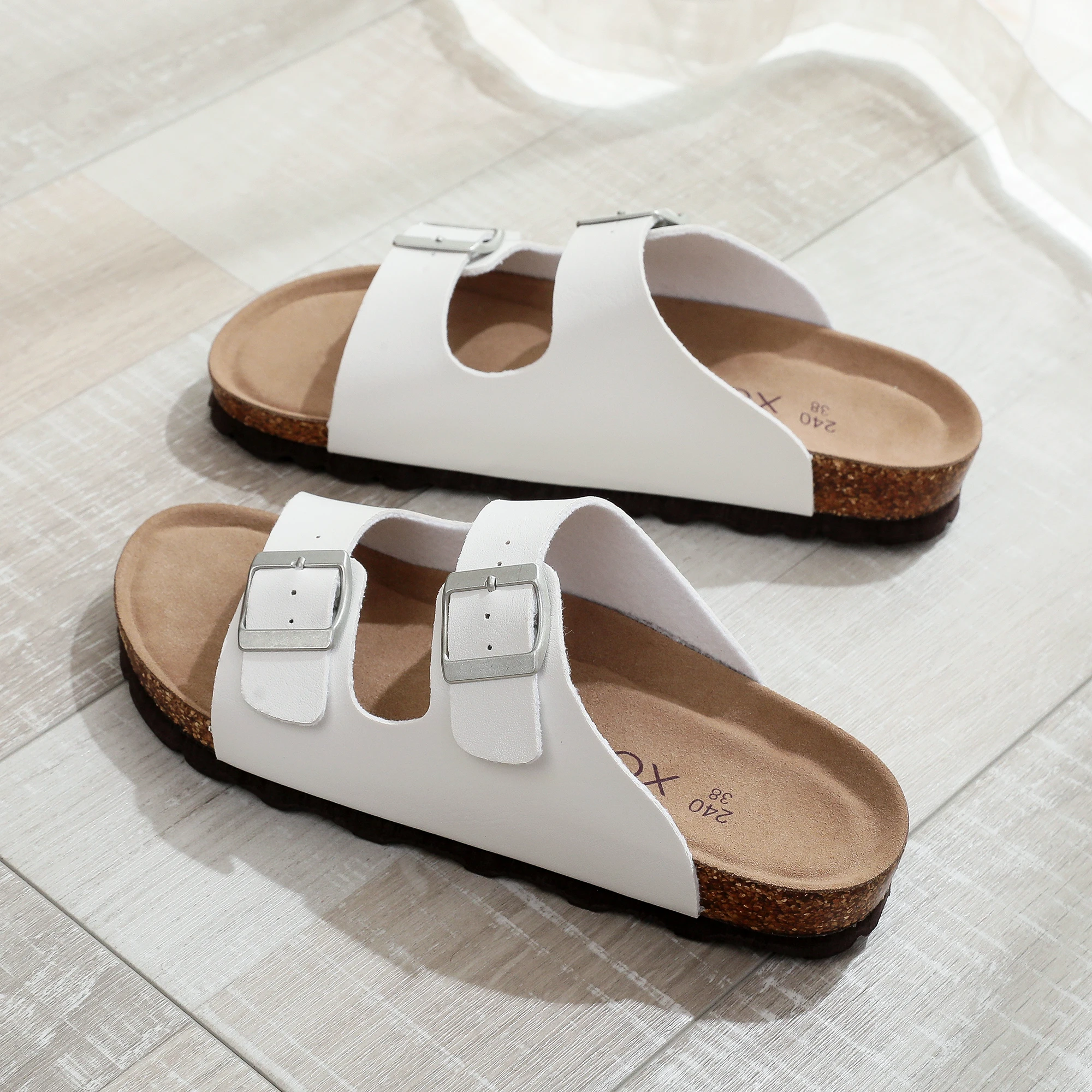 Birken Women's Flat Slide Sandals - Arch Support, 2 Strap, Cork Footbed, Non-Slip, Adjustable Buckle, All-Day Comfort view 5