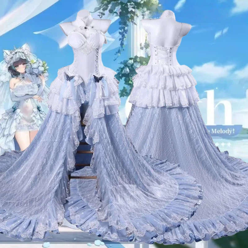 

Game Azur Lane Cosplay Little Cheshire Costume White Wedding Dress Princess Gown Role Play Outfit for Women Theme Party